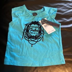 VINTAGE FUBU TOP SHIRT BLUE WITH BLACK FELT LOGO GEMS CAP SLEEVE 2T 2 NWT NEW